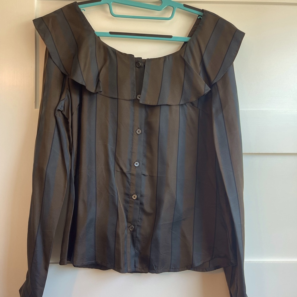 NEW Green/ Brown Striped Blouse by Cosette